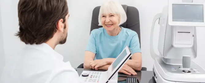 Smiling woman during a vision health consultation