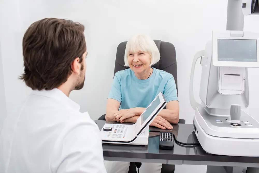 Smiling woman during a vision health consultation